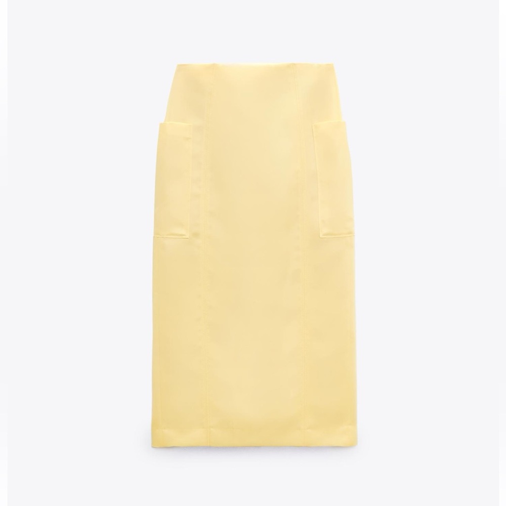 Zara Yellow Ruched Midi Pencil Skirt